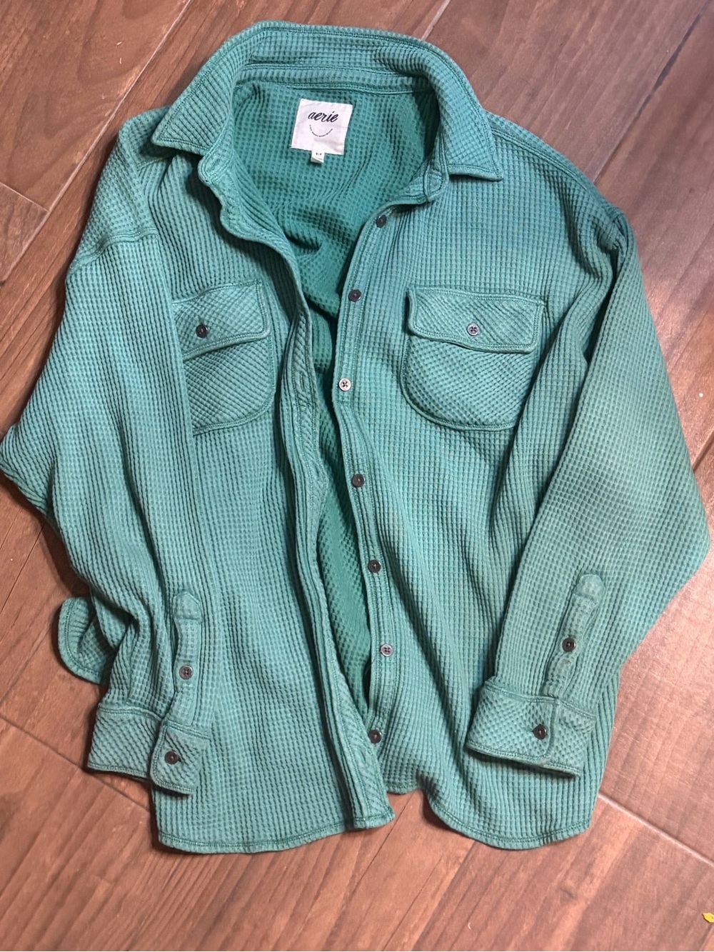 aerie lumber jacket Women's Teal Waffle Knit Shirt Jacket
